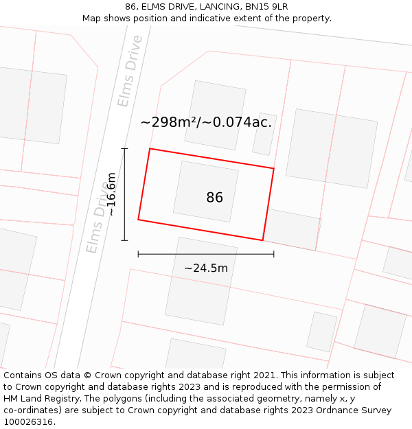 86, ELMS DRIVE, LANCING, BN15 9LR: Plot and title map