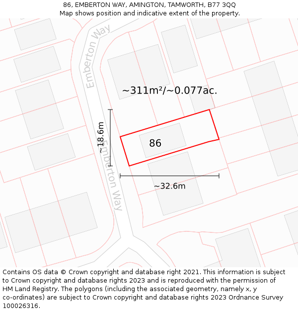 86, EMBERTON WAY, AMINGTON, TAMWORTH, B77 3QQ: Plot and title map