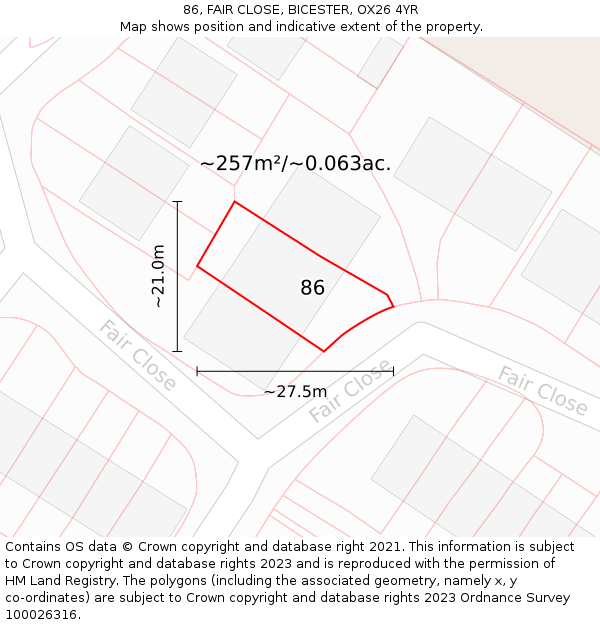 86, FAIR CLOSE, BICESTER, OX26 4YR: Plot and title map