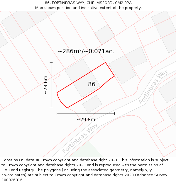 86, FORTINBRAS WAY, CHELMSFORD, CM2 9PA: Plot and title map