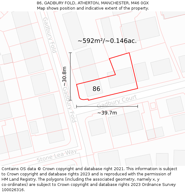 86, GADBURY FOLD, ATHERTON, MANCHESTER, M46 0GX: Plot and title map
