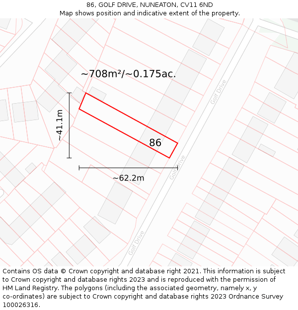 86, GOLF DRIVE, NUNEATON, CV11 6ND: Plot and title map
