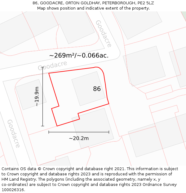 86, GOODACRE, ORTON GOLDHAY, PETERBOROUGH, PE2 5LZ: Plot and title map