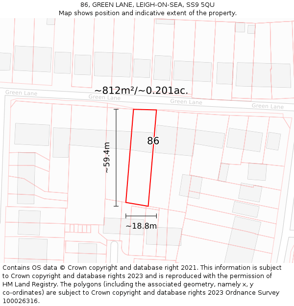 86, GREEN LANE, LEIGH-ON-SEA, SS9 5QU: Plot and title map