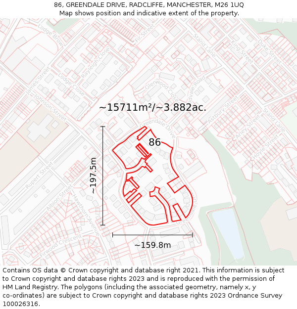86, GREENDALE DRIVE, RADCLIFFE, MANCHESTER, M26 1UQ: Plot and title map