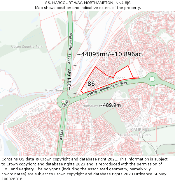 86, HARCOURT WAY, NORTHAMPTON, NN4 8JS: Plot and title map