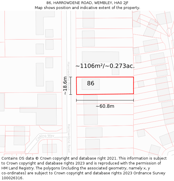 86, HARROWDENE ROAD, WEMBLEY, HA0 2JF: Plot and title map