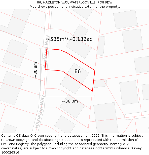86, HAZLETON WAY, WATERLOOVILLE, PO8 9DW: Plot and title map