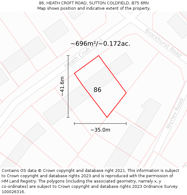 86, HEATH CROFT ROAD, SUTTON COLDFIELD, B75 6RN: Plot and title map