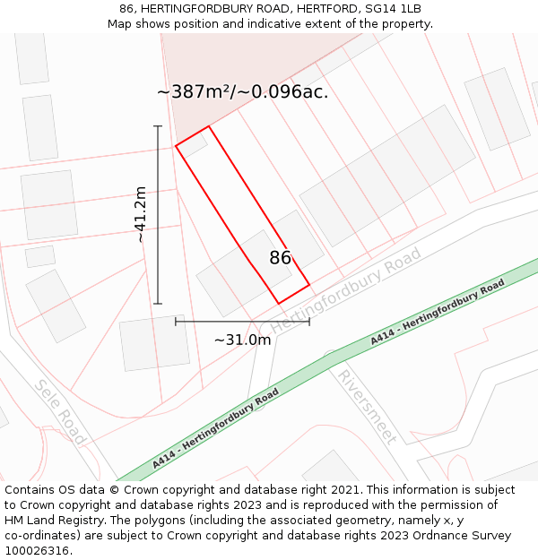 86, HERTINGFORDBURY ROAD, HERTFORD, SG14 1LB: Plot and title map