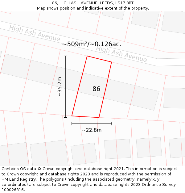 86, HIGH ASH AVENUE, LEEDS, LS17 8RT: Plot and title map
