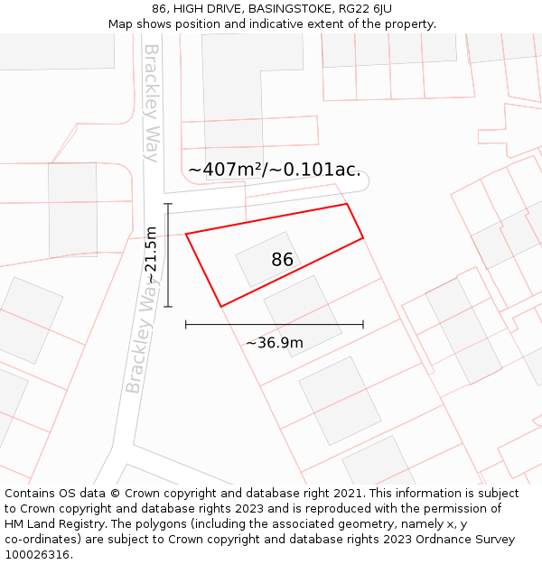 86, HIGH DRIVE, BASINGSTOKE, RG22 6JU: Plot and title map