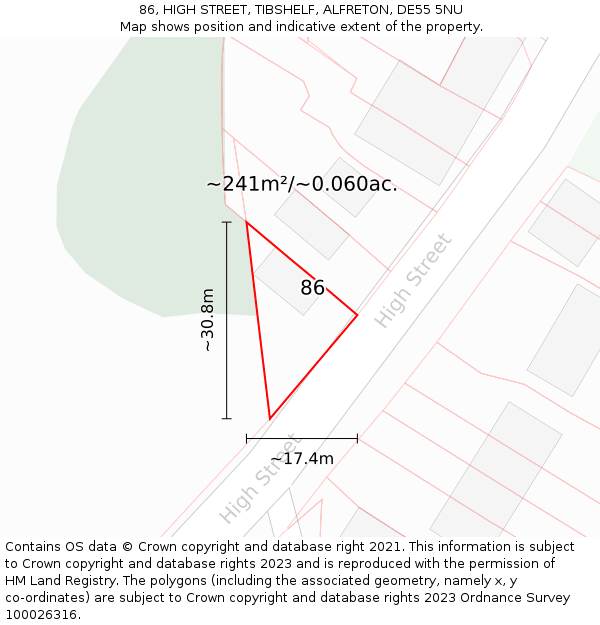 86, HIGH STREET, TIBSHELF, ALFRETON, DE55 5NU: Plot and title map