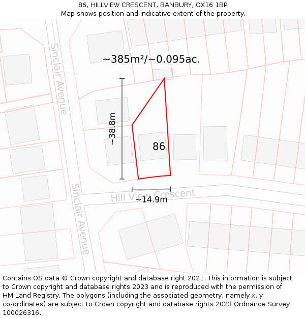 86, HILLVIEW CRESCENT, BANBURY, OX16 1BP: Plot and title map
