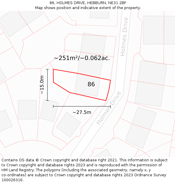 86, HOLMES DRIVE, HEBBURN, NE31 2BF: Plot and title map