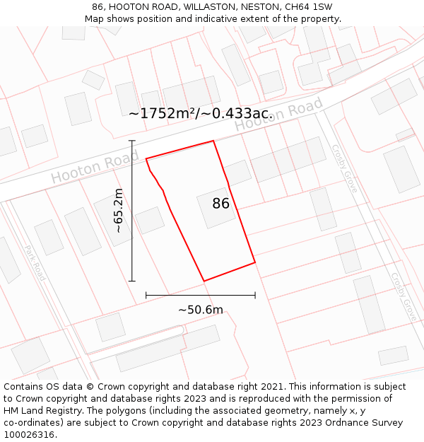 86, HOOTON ROAD, WILLASTON, NESTON, CH64 1SW: Plot and title map
