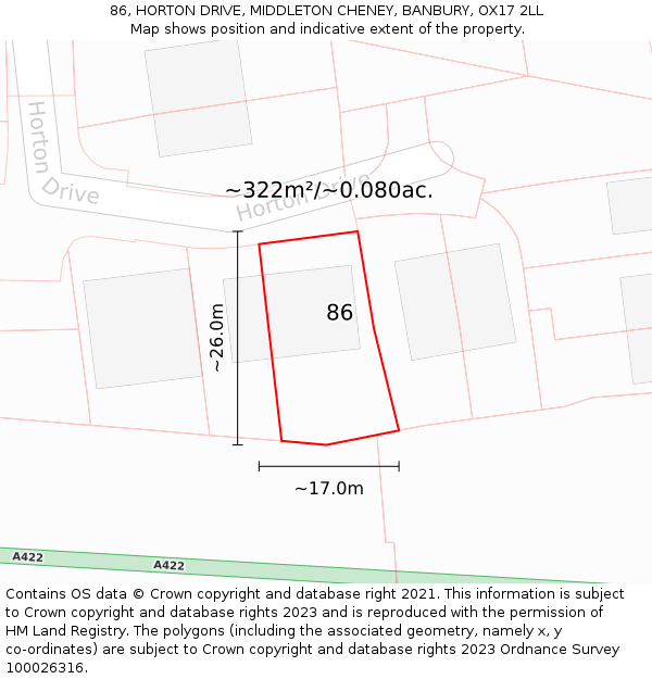 86, HORTON DRIVE, MIDDLETON CHENEY, BANBURY, OX17 2LL: Plot and title map