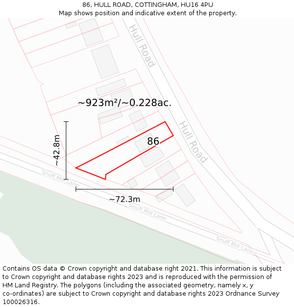 86, HULL ROAD, COTTINGHAM, HU16 4PU: Plot and title map