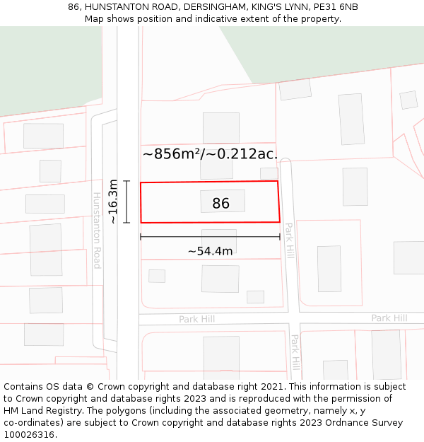 86, HUNSTANTON ROAD, DERSINGHAM, KING'S LYNN, PE31 6NB: Plot and title map