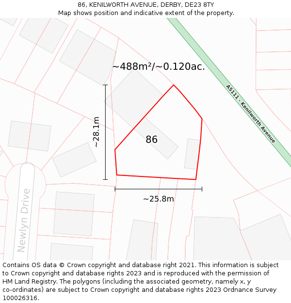 86, KENILWORTH AVENUE, DERBY, DE23 8TY: Plot and title map