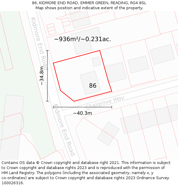86, KIDMORE END ROAD, EMMER GREEN, READING, RG4 8SL: Plot and title map
