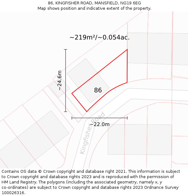 86, KINGFISHER ROAD, MANSFIELD, NG19 6EG: Plot and title map