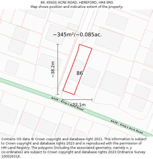 86, KINGS ACRE ROAD, HEREFORD, HR4 0RG: Plot and title map