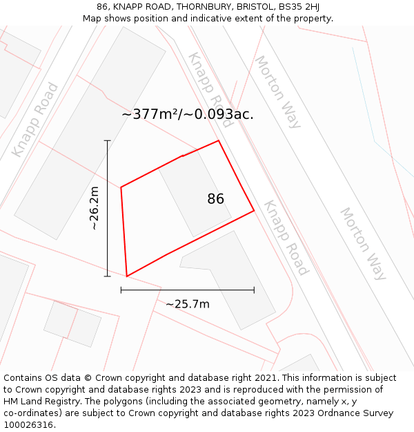 86, KNAPP ROAD, THORNBURY, BRISTOL, BS35 2HJ: Plot and title map