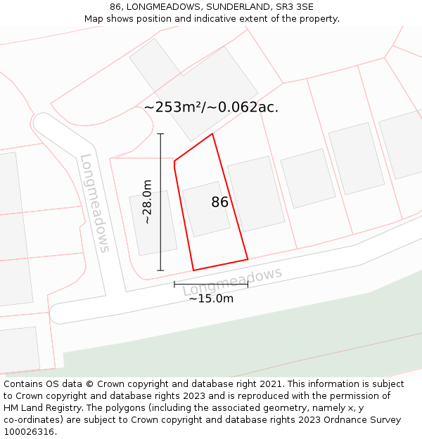 86, LONGMEADOWS, SUNDERLAND, SR3 3SE: Plot and title map