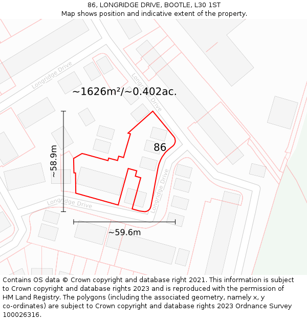 86, LONGRIDGE DRIVE, BOOTLE, L30 1ST: Plot and title map