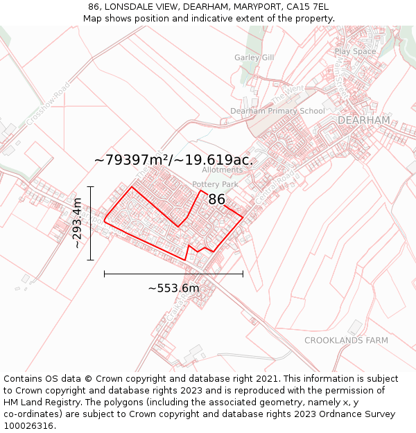 86, LONSDALE VIEW, DEARHAM, MARYPORT, CA15 7EL: Plot and title map