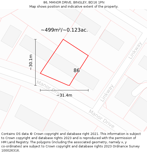86, MANOR DRIVE, BINGLEY, BD16 1PN: Plot and title map