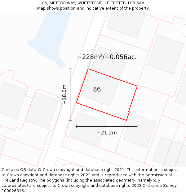 86, METEOR WAY, WHETSTONE, LEICESTER, LE8 6AA: Plot and title map