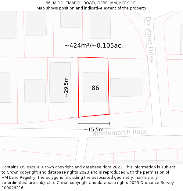 86, MIDDLEMARCH ROAD, DEREHAM, NR19 1EL: Plot and title map
