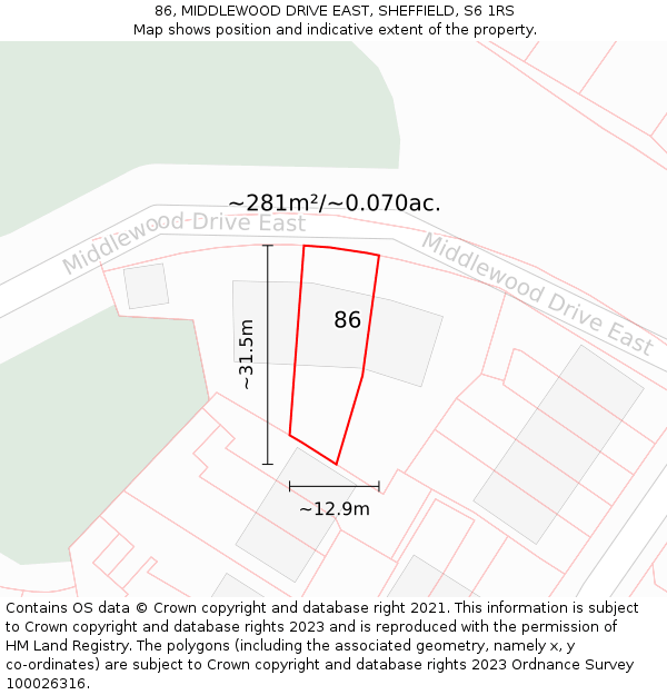 86, MIDDLEWOOD DRIVE EAST, SHEFFIELD, S6 1RS: Plot and title map