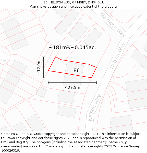86, NELSON WAY, GRIMSBY, DN34 5UL: Plot and title map