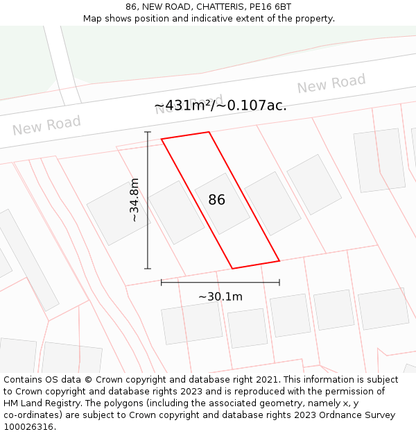 86, NEW ROAD, CHATTERIS, PE16 6BT: Plot and title map