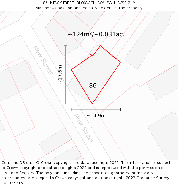 86, NEW STREET, BLOXWICH, WALSALL, WS3 2HY: Plot and title map