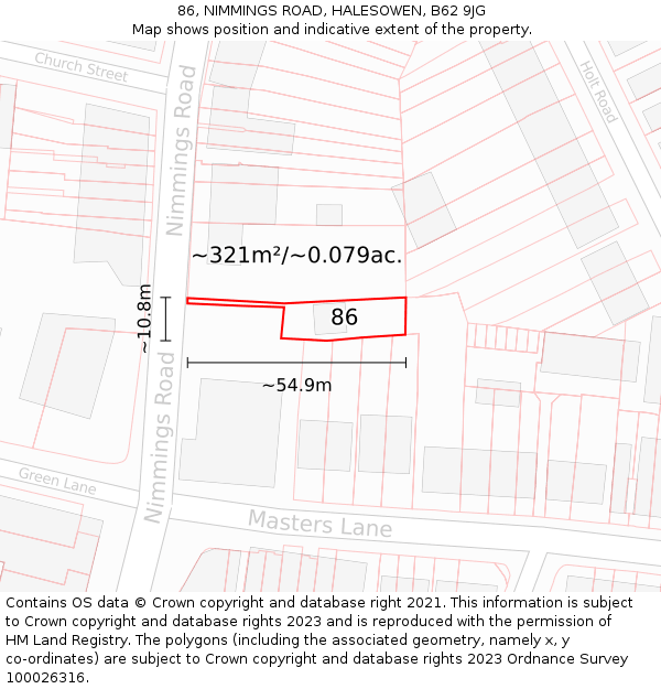 86, NIMMINGS ROAD, HALESOWEN, B62 9JG: Plot and title map