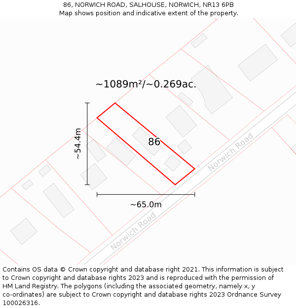 86, NORWICH ROAD, SALHOUSE, NORWICH, NR13 6PB: Plot and title map