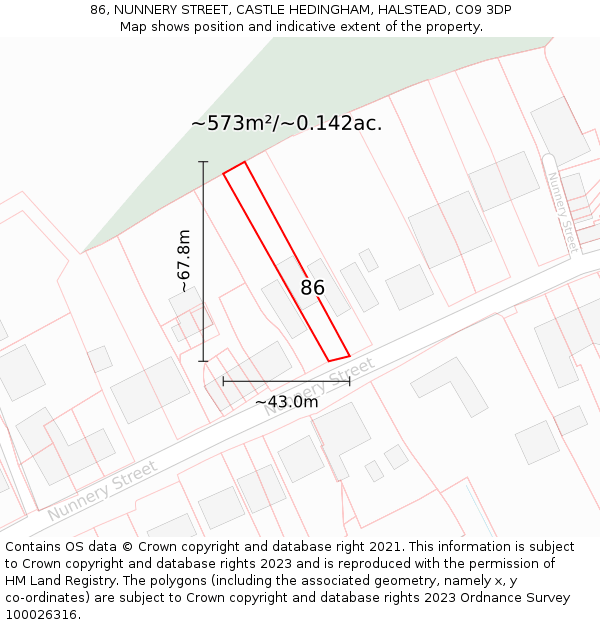 86, NUNNERY STREET, CASTLE HEDINGHAM, HALSTEAD, CO9 3DP: Plot and title map