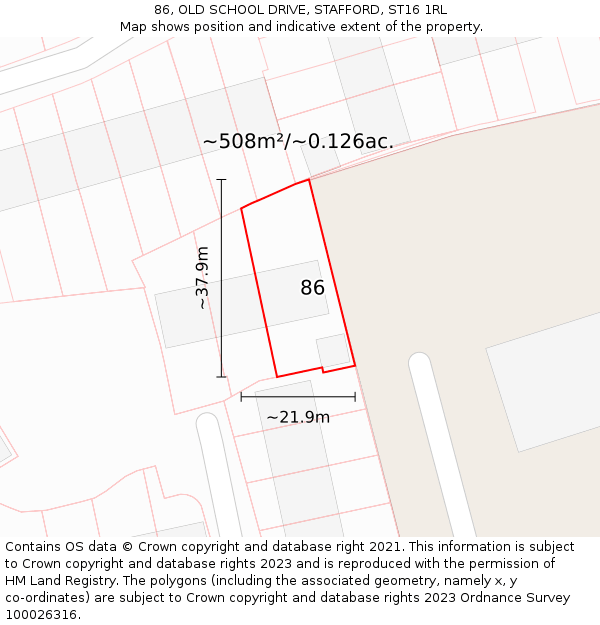 86, OLD SCHOOL DRIVE, STAFFORD, ST16 1RL: Plot and title map