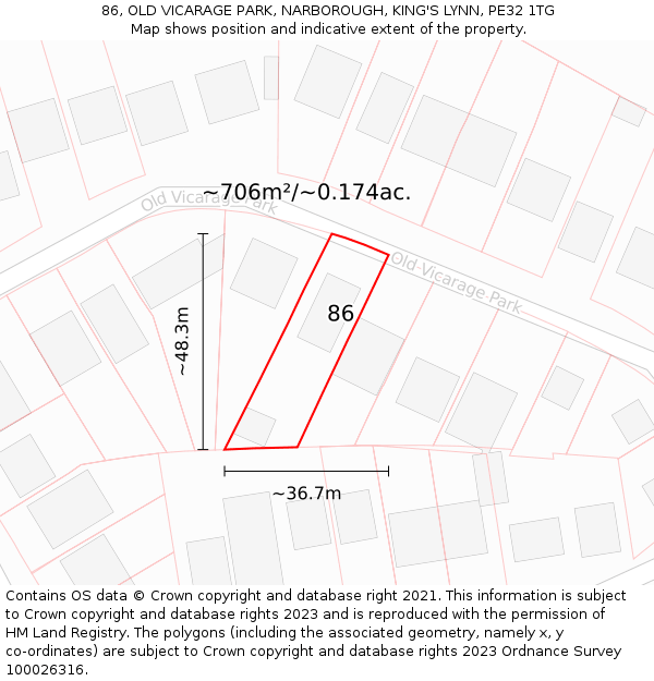 86, OLD VICARAGE PARK, NARBOROUGH, KING'S LYNN, PE32 1TG: Plot and title map