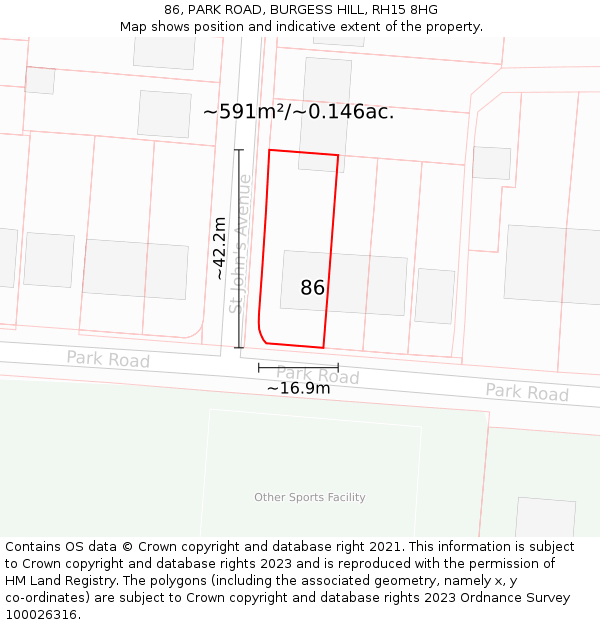 86, PARK ROAD, BURGESS HILL, RH15 8HG: Plot and title map