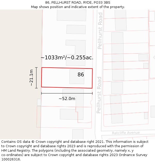 86, PELLHURST ROAD, RYDE, PO33 3BS: Plot and title map