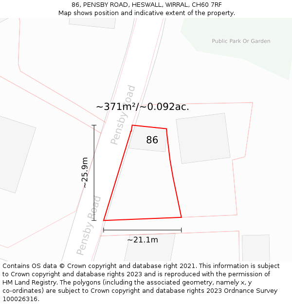 86, PENSBY ROAD, HESWALL, WIRRAL, CH60 7RF: Plot and title map