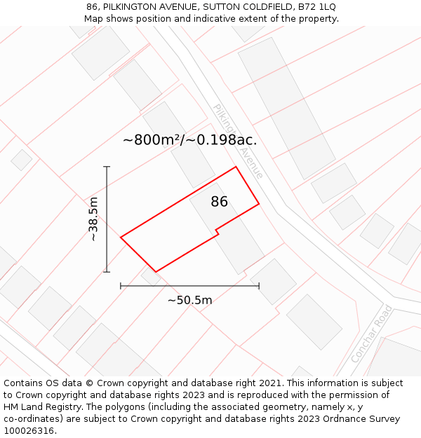 86, PILKINGTON AVENUE, SUTTON COLDFIELD, B72 1LQ: Plot and title map