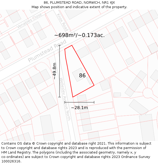 86, PLUMSTEAD ROAD, NORWICH, NR1 4JX: Plot and title map