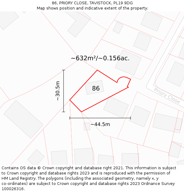 86, PRIORY CLOSE, TAVISTOCK, PL19 9DG: Plot and title map