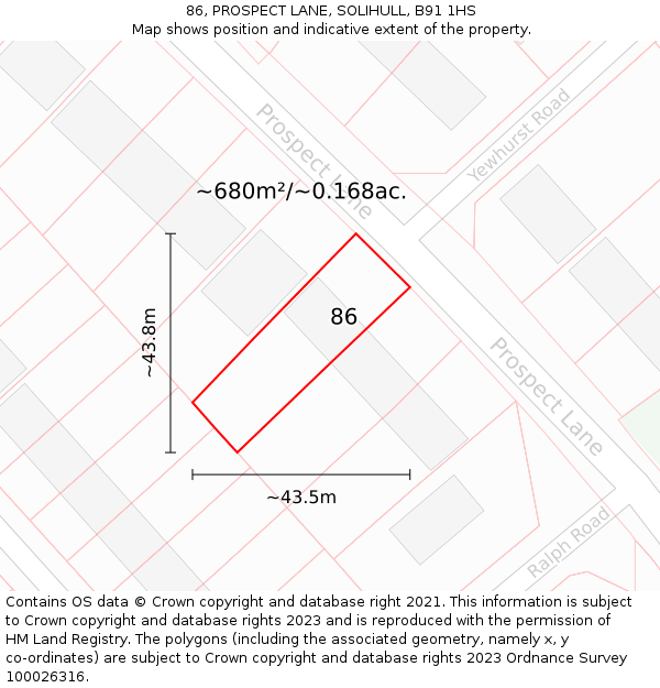 86, PROSPECT LANE, SOLIHULL, B91 1HS: Plot and title map